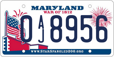 MD license plate 0AJ8956