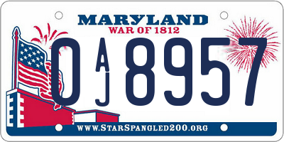 MD license plate 0AJ8957