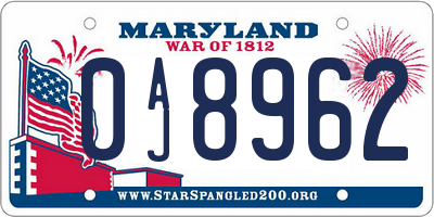 MD license plate 0AJ8962