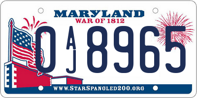 MD license plate 0AJ8965