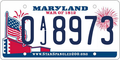 MD license plate 0AJ8973