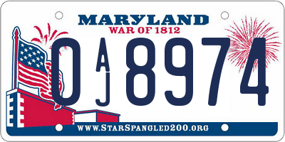 MD license plate 0AJ8974