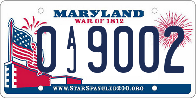 MD license plate 0AJ9002