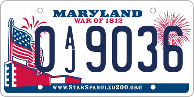 MD license plate 0AJ9036