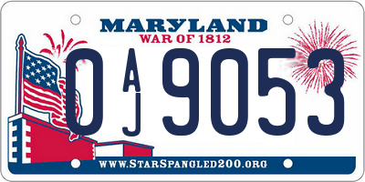 MD license plate 0AJ9053