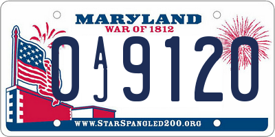 MD license plate 0AJ9120