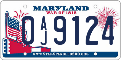 MD license plate 0AJ9124