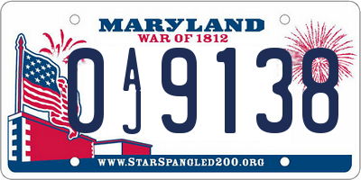 MD license plate 0AJ9138