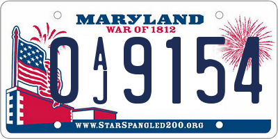MD license plate 0AJ9154