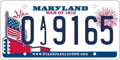 MD license plate 0AJ9165