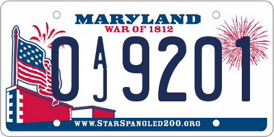 MD license plate 0AJ9201