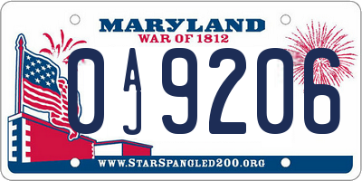 MD license plate 0AJ9206