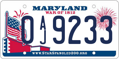 MD license plate 0AJ9233