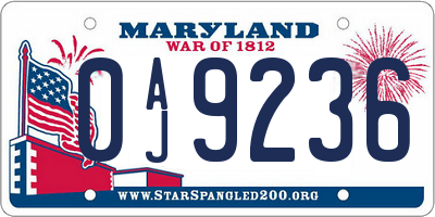 MD license plate 0AJ9236