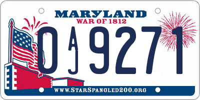 MD license plate 0AJ9271