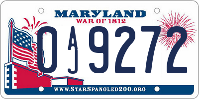 MD license plate 0AJ9272