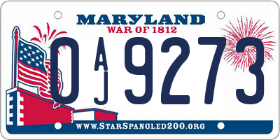MD license plate 0AJ9273