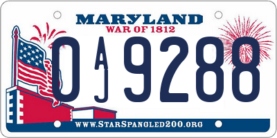 MD license plate 0AJ9288
