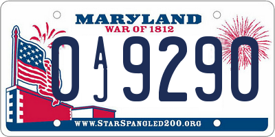 MD license plate 0AJ9290