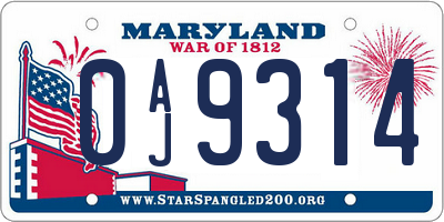 MD license plate 0AJ9314