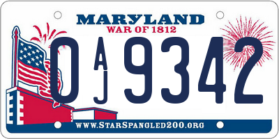 MD license plate 0AJ9342