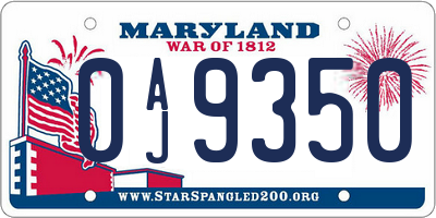 MD license plate 0AJ9350