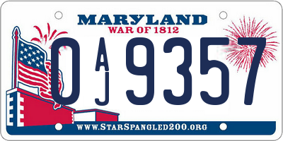 MD license plate 0AJ9357