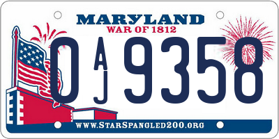MD license plate 0AJ9358