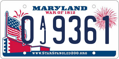 MD license plate 0AJ9361