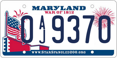 MD license plate 0AJ9370
