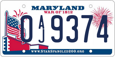 MD license plate 0AJ9374
