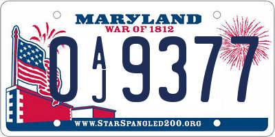 MD license plate 0AJ9377
