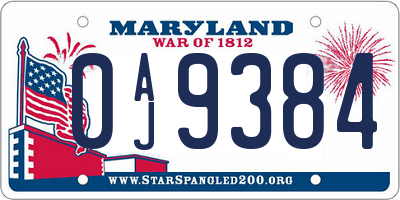 MD license plate 0AJ9384