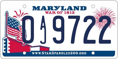 MD license plate 0AJ9722