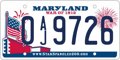MD license plate 0AJ9726