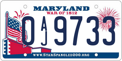 MD license plate 0AJ9733