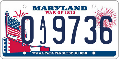 MD license plate 0AJ9736