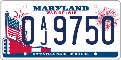 MD license plate 0AJ9750