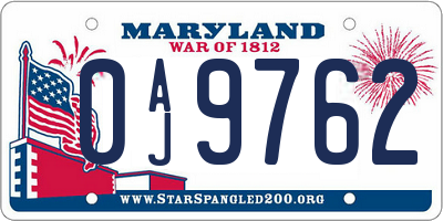 MD license plate 0AJ9762