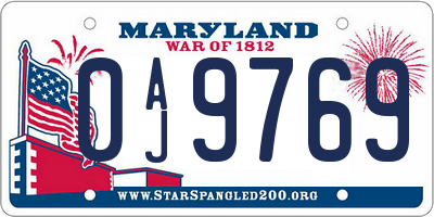 MD license plate 0AJ9769
