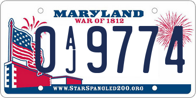 MD license plate 0AJ9774