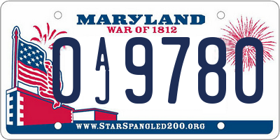 MD license plate 0AJ9780