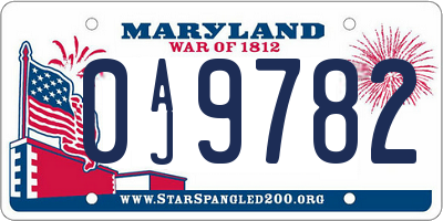 MD license plate 0AJ9782