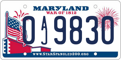 MD license plate 0AJ9830