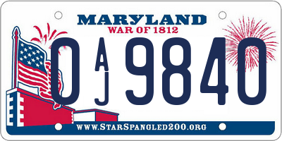 MD license plate 0AJ9840