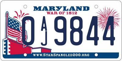MD license plate 0AJ9844