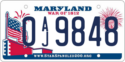 MD license plate 0AJ9848