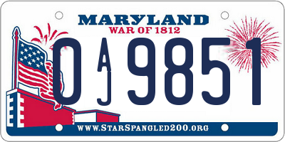 MD license plate 0AJ9851
