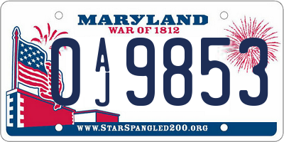 MD license plate 0AJ9853