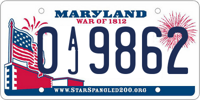 MD license plate 0AJ9862